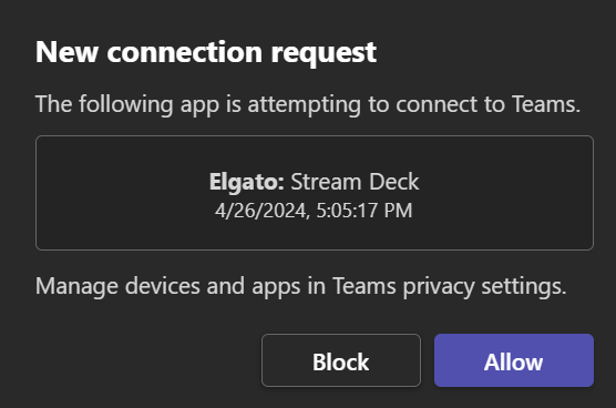 stream deck connection request